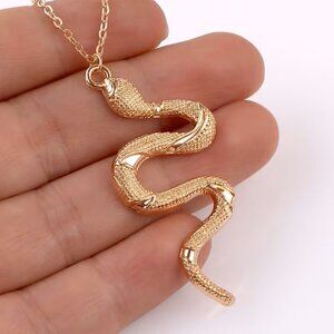 Snake Necklace Gold Serpent Trendy Stylish Glam Statement Textured Goth Reptile